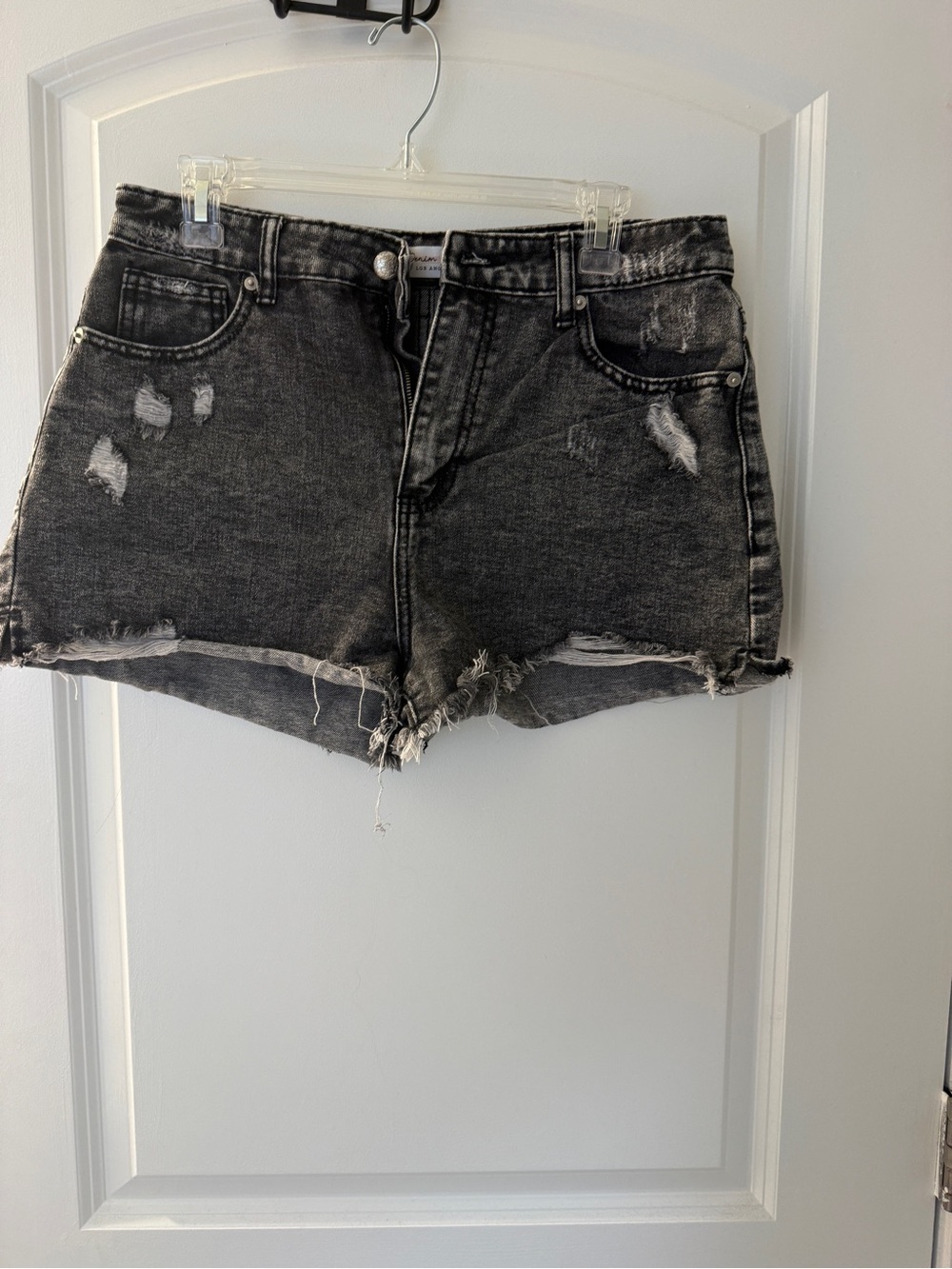 High-Rise Distressed Charcoal Denim Shorts